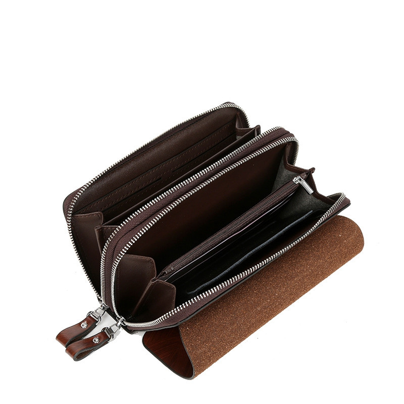 Férfi pénztárca szervező dupla cipzáras bőr pénztárca Új luxus márka üzleti férfi kuplungtáska hosszú érme pénztárca telefon zseb pénztárca