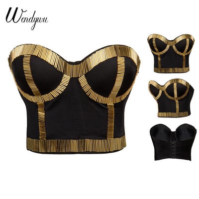 Wendywu Tasuta kohaletoimetamine Uus mood naiste suvine seksikas kullavärvi litritega must Bodycon korsett