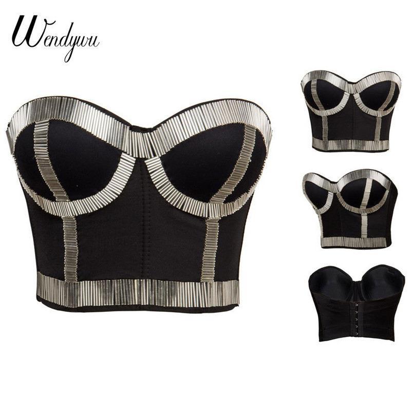 Wendywu Nemokamas pristatymas Naujos mados moterų vasaros seksualus aukso blizgučiai juodas Bodycon korsetas