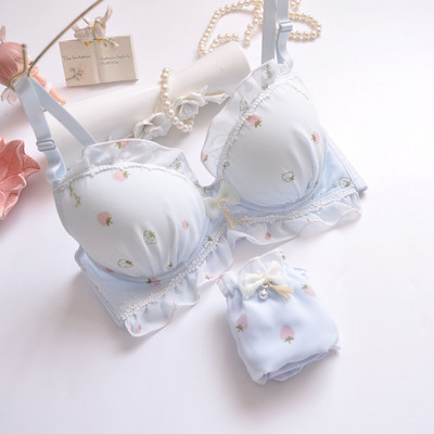 Kahevärviline vees lahustuv pesu tikandiga kilega tops bralette ilma terasrõngata värske ja tütarlapselikult armas kogumispesu rinnahoidja komplekt