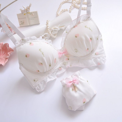 Kahevärviline vees lahustuv pesu tikandiga kilega tops bralette ilma terasrõngata värske ja tütarlapselikult armas kogumispesu rinnahoidja komplekt