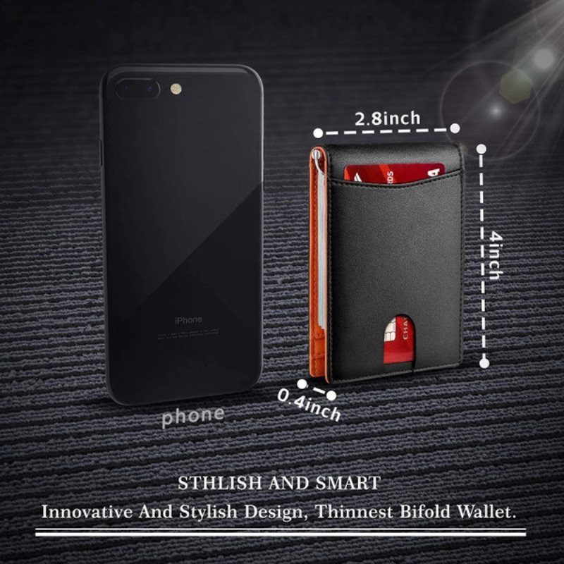 1 vnt Minimalistinė plona piniginė vyrams su pinigų segtuku RFID blokuojančia priekine kišene,  odos kreditinės kortelės laikiklis