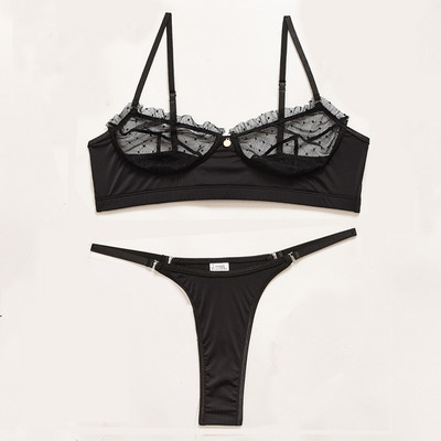 Aduloty Sexy moteriški apatiniai tuščiaviduriai nėriniai, banguoti taškas perspektyvos liemenėlės komplektas patogus push-up apatinių komplektas stringų apatinio trikotažo komplektas