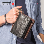 AETOO Boys rankų darbo piniginė vyriška sekcijos vertikali pastraipa retro avikailio vyriška odinė daugiafunkcinė minkšta oda Vintažinė piniginė