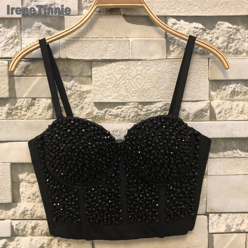 IRENE TINNIE Rankų darbo blizgus Kalnų krištolas, blizgantis viršus be nugaros liemenė Sexy Bra Party naktinio klubo liemenė