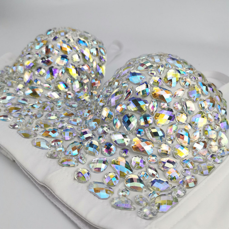 IRENE TINNIE Rankų darbo blizgus Kalnų krištolas, blizgantis viršus be nugaros liemenė Sexy Bra Party naktinio klubo liemenė