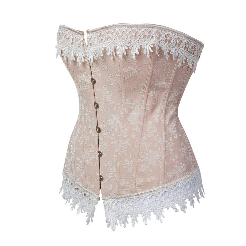 Satin Bone Lace Up Gėlių korsetas Sexy Bustier Moteriškas Korsetas Korsetas Krūtinė Korsetas Overbust Plonas Korset Vintage Plus Size Pink
