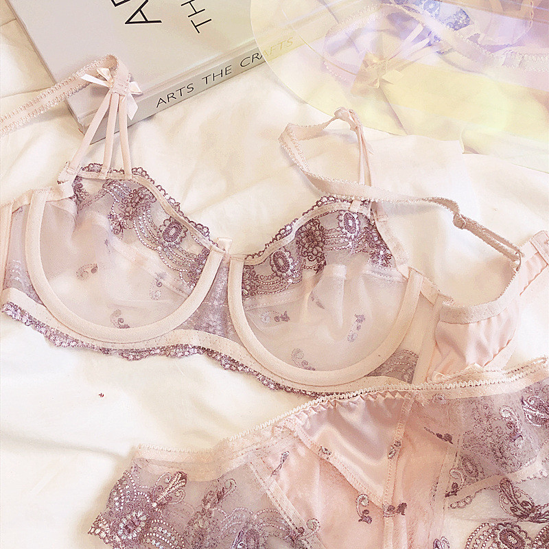 Szexi hímzett csipkehálós géz, átlátszó ultravékony fehérnemű bugyi, összehúzza és összezárja a melleket, megereszkedés elleni fehérnemű szett melltartó