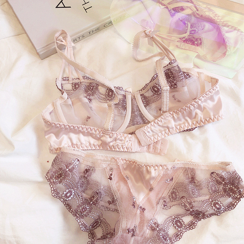 Szexi hímzett csipkehálós géz, átlátszó ultravékony fehérnemű bugyi, összehúzza és összezárja a melleket, megereszkedés elleni fehérnemű szett melltartó