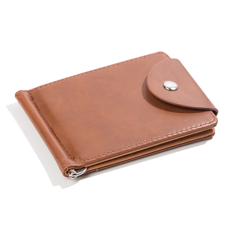 Fashion mini férfi bőr pénzkapocs pénztárca pénztárca fém bilinccsel férfi karcsú hitelkártya táska azonosító tartó férfinak