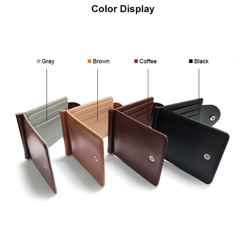 Fashion mini férfi bőr pénzkapocs pénztárca pénztárca fém bilinccsel férfi karcsú hitelkártya táska azonosító tartó férfinak
