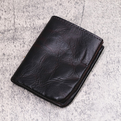 Nahast rahakott Meeste Vintage käsitsi valmistatud veisenahast lühike bifold väike meeste rahakott kaardihoidja münditasku rahakotiga