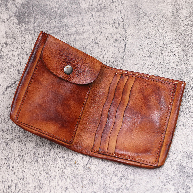 Nahast rahakott Meeste Vintage käsitsi valmistatud veisenahast lühike bifold väike meeste rahakott kaardihoidja münditasku rahakotiga