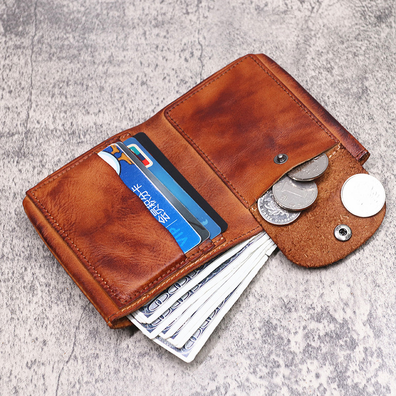 Nahast rahakott Meeste Vintage käsitsi valmistatud veisenahast lühike bifold väike meeste rahakott kaardihoidja münditasku rahakotiga