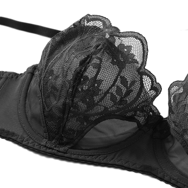 Juodos gėlėtos nėriniuotos liemenėlės ir kelnaičių komplektai moterims, didesnio dydžio apatiniai „push Up“ be paminkštinto permatomo apatinio trikotažo, seksualus apatinis trikotažas mergaitėms
