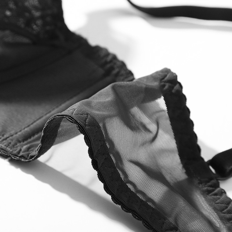 Juodos gėlėtos nėriniuotos liemenėlės ir kelnaičių komplektai moterims, didesnio dydžio apatiniai „push Up“ be paminkštinto permatomo apatinio trikotažo, seksualus apatinis trikotažas mergaitėms