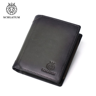 SCHLATUM bőr férfi pénztárca rövid, kiváló minőségű márkájú pénztárca, divatos klasszikus stílusú hitel bankkártya-tartó