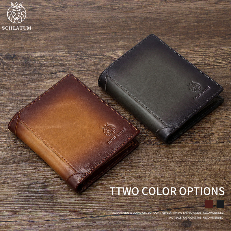 SCHLATUM bőr férfi pénztárca rövid, kiváló minőségű márkájú pénztárca, divatos klasszikus stílusú hitel bankkártya-tartó