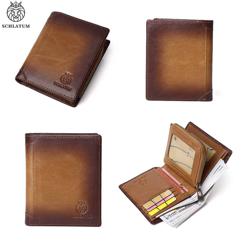 SCHLATUM bőr férfi pénztárca rövid, kiváló minőségű márkájú pénztárca, divatos klasszikus stílusú hitel bankkártya-tartó