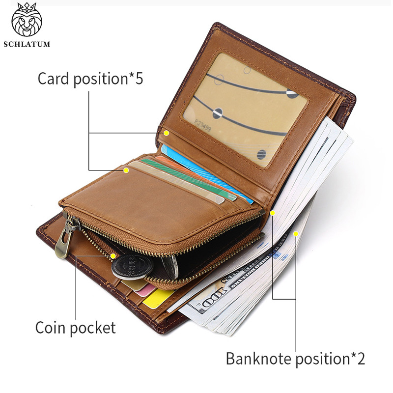 SCHLATUM bőr férfi pénztárca rövid, kiváló minőségű márkájú pénztárca, divatos klasszikus stílusú hitel bankkártya-tartó
