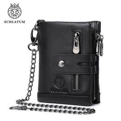 SCHLATUM Portofel din piele pentru bărbați, la modă, cu fermoar scurt, portofele RFID, stil nou, suport multifuncțional pentru cărți de vizită