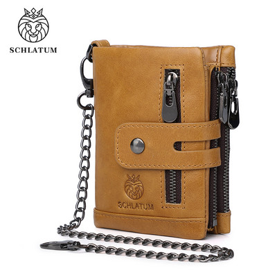 SCHLATUM Portofel din piele pentru bărbați, la modă, cu fermoar scurt, portofele RFID, stil nou, suport multifuncțional pentru cărți de vizită