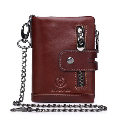 SCHLATUM Portofel din piele pentru bărbați, la modă, cu fermoar scurt, portofele RFID, stil nou, suport multifuncțional pentru cărți de vizită