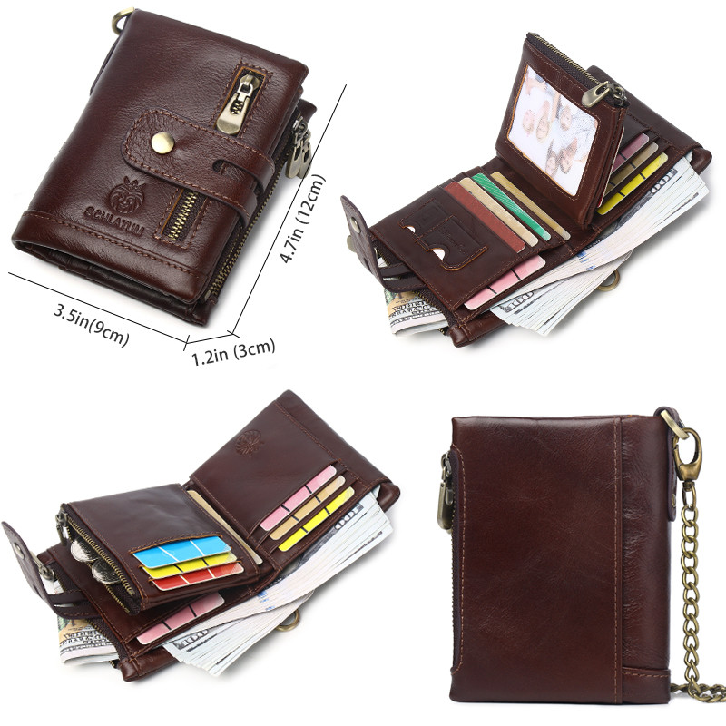 SCHLATUM Portofel din piele pentru bărbați, la modă, cu fermoar scurt, portofele RFID, stil nou, suport multifuncțional pentru cărți de vizită