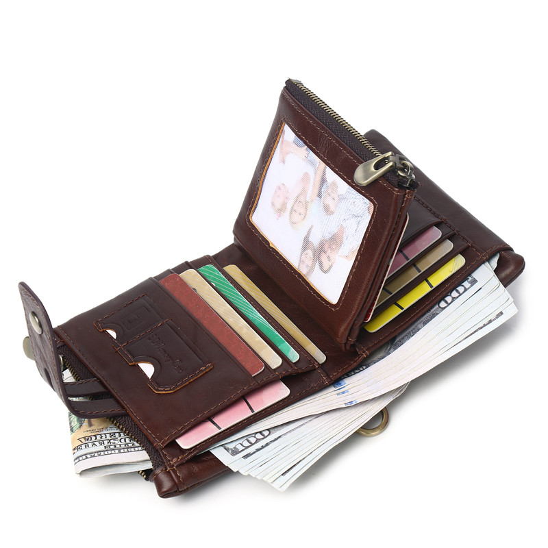 SCHLATUM Portofel din piele pentru bărbați, la modă, cu fermoar scurt, portofele RFID, stil nou, suport multifuncțional pentru cărți de vizită