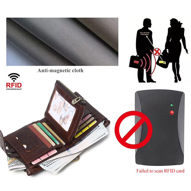 SCHLATUM Portofel din piele pentru bărbați, la modă, cu fermoar scurt, portofele RFID, stil nou, suport multifuncțional pentru cărți de vizită