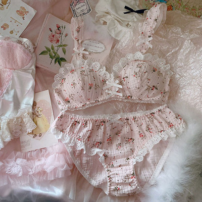 Jaapani armas tüdruk Korea kaunis aluspesu Lolita rinnahoidja ja püksikute komplekt naiste Kawaii Cup puuvillane lilleline naistepesu Uus