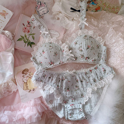 Jaapani armas tüdruk Korea kaunis aluspesu Lolita rinnahoidja ja püksikute komplekt naiste Kawaii Cup puuvillane lilleline naistepesu Uus
