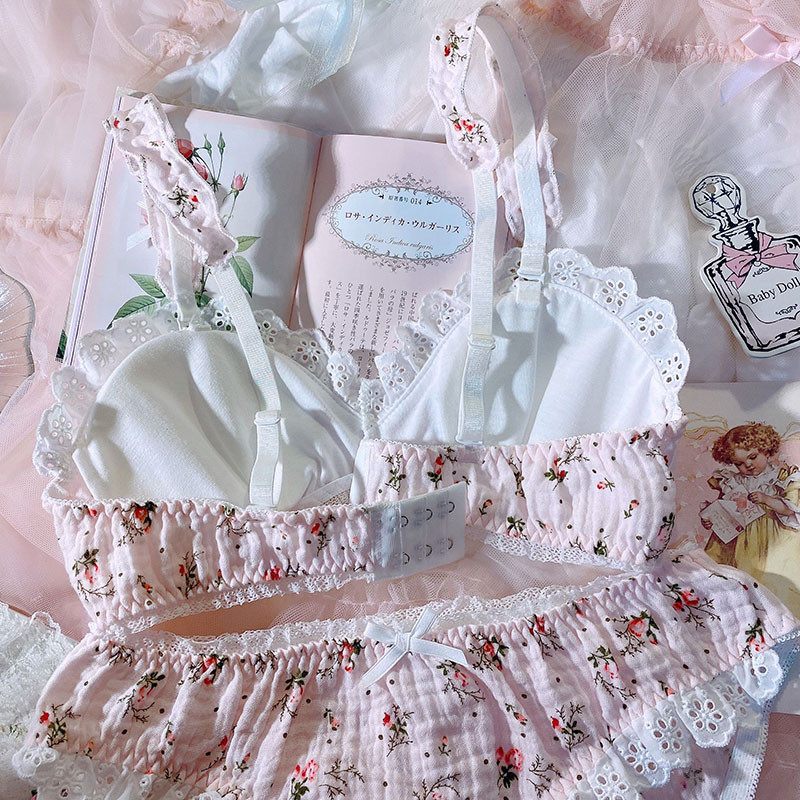 Japoniška miela mergina korėjietiška gražus apatinis trikotažas Lolita liemenėlė ir kelnaičių komplektas moteriškas Kawaii Cup medvilninis apatinis trikotažas su gėlėmis Moteriai Nauja