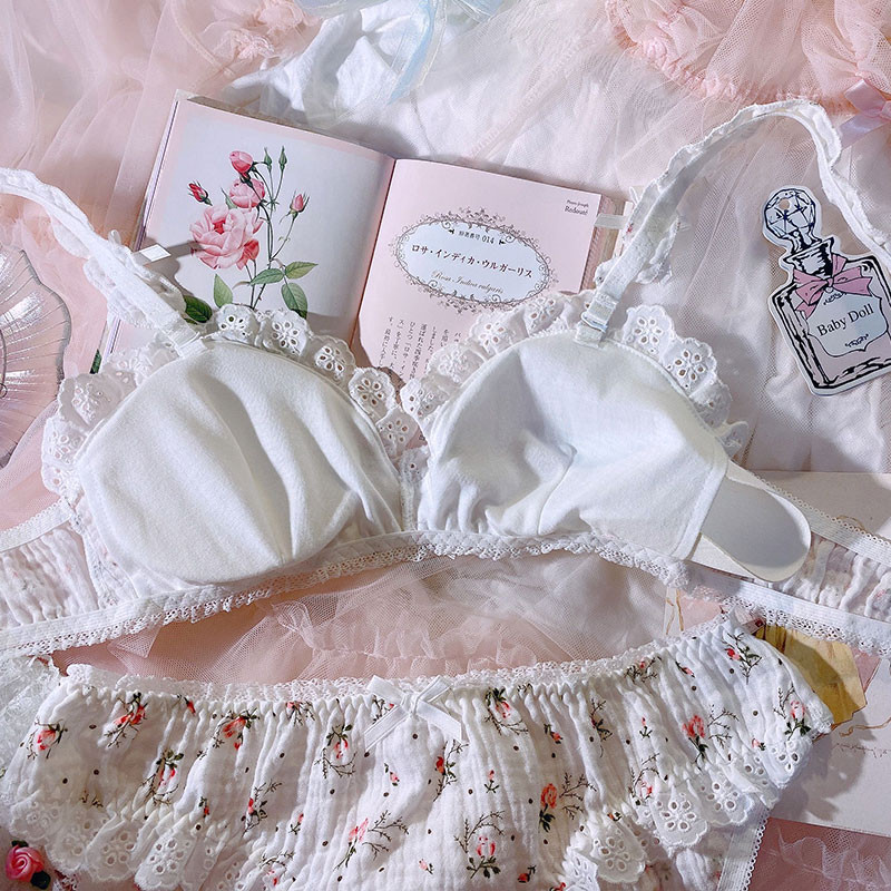 Japoniška miela mergina korėjietiška gražus apatinis trikotažas Lolita liemenėlė ir kelnaičių komplektas moteriškas Kawaii Cup medvilninis apatinis trikotažas su gėlėmis Moteriai Nauja