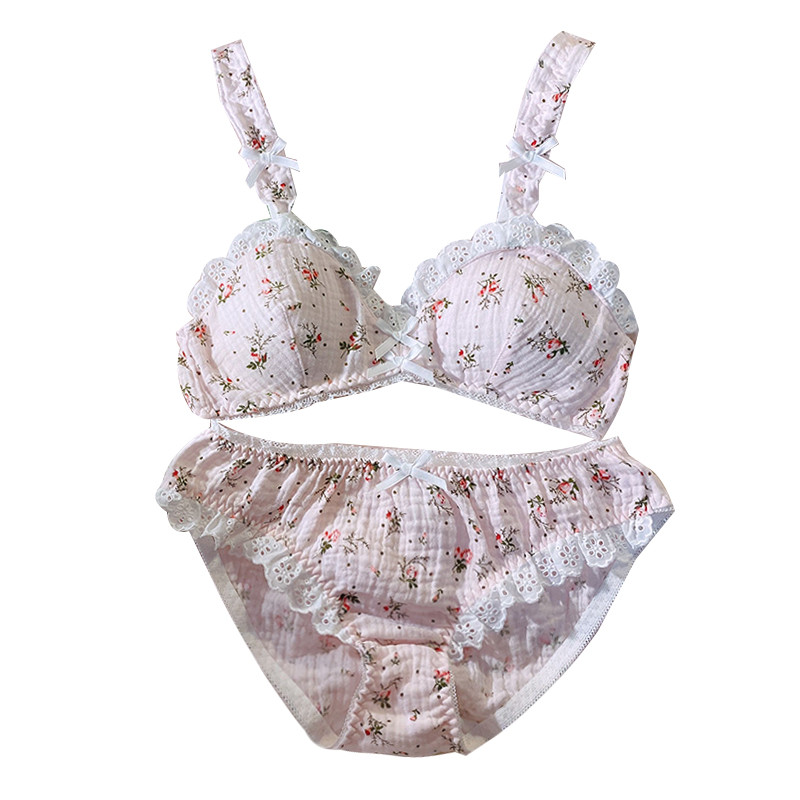 Japoniška miela mergina korėjietiška gražus apatinis trikotažas Lolita liemenėlė ir kelnaičių komplektas moteriškas Kawaii Cup medvilninis apatinis trikotažas su gėlėmis Moteriai Nauja