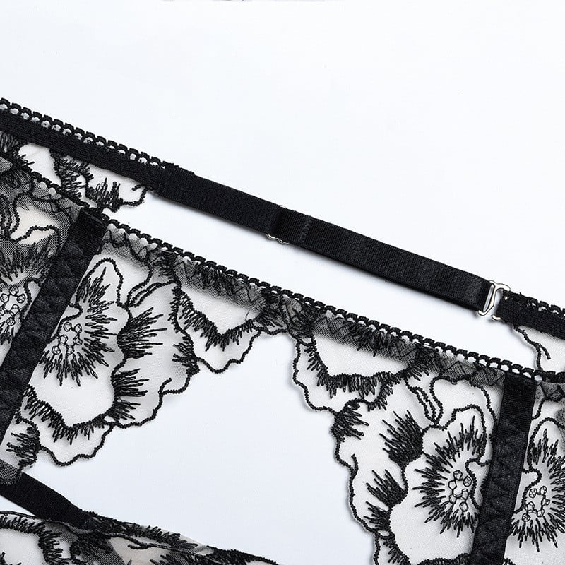 Ellolace apatinis trikotažas permatomas liemenėlės siuvinėjimo apatinių drabužių rinkinys Žiūrėkite per gražius egzotiškus rinkinius Keliaraiščiai Įmantrūs trumpi odos priežiūros rinkiniai