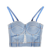 Naiste teksad, rinnakorsetid, suvine reguleeritav õlarihm teksariidest vest šikk mood daami rebitud aukudega sling Crop tops