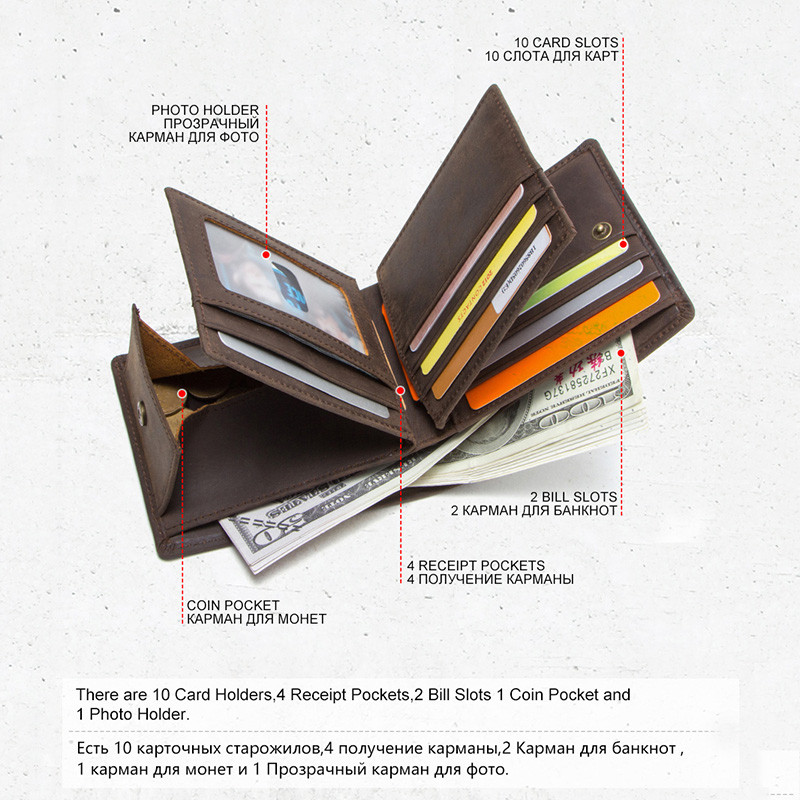 Vintage Hiram őrült lóbőr mini pénztárca férfi rövid RFID kártyatartó férfi pénztárca kis férfi érme pénztárca carteiras