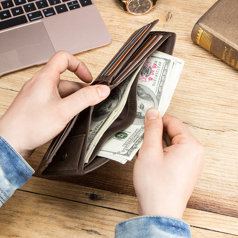 Vintage Hiram őrült lóbőr mini pénztárca férfi rövid RFID kártyatartó férfi pénztárca kis férfi érme pénztárca carteiras