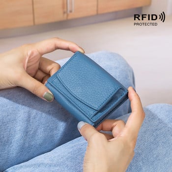 The First Layer of Cowhide Mini Wallet Rfid Blocking Πορτοφόλια πιστωτικών καρτών για άνδρες Κοντό πορτοφόλι με τσέπη νομισμάτων από πραγματικό δέρμα