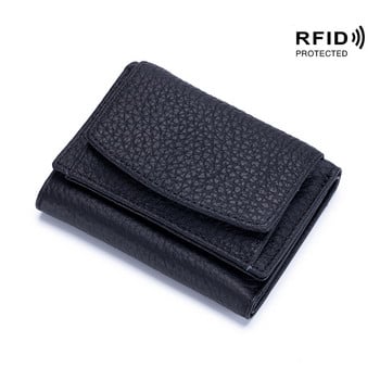 The First Layer of Cowhide Mini Wallet Rfid Blocking Πορτοφόλια πιστωτικών καρτών για άνδρες Κοντό πορτοφόλι με τσέπη νομισμάτων από πραγματικό δέρμα