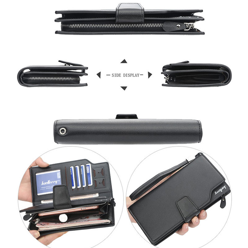 Meeste Bifold nahast rahakott, pikk tõmblukuga sidur rahakott krediit-ID kaardi hoidja meeste telefoni tasku münt Luksuslik äri meeste rahakotid