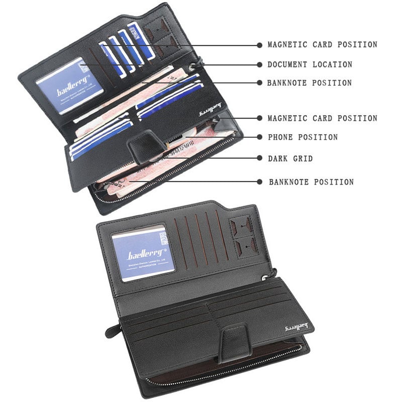 Meeste Bifold nahast rahakott, pikk tõmblukuga sidur rahakott krediit-ID kaardi hoidja meeste telefoni tasku münt Luksuslik äri meeste rahakotid