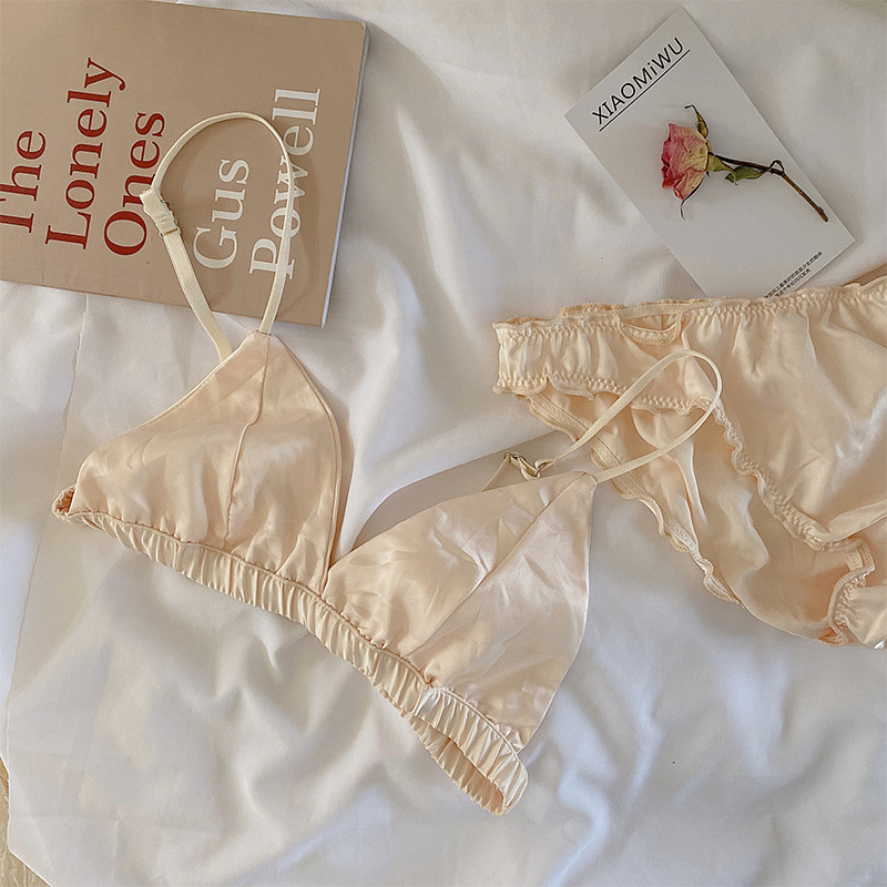 Wriufred Seksualus apyrankės moteriškas patogus liemenėlių rinkinys mergaitei šilkinis apatinis trikotažas trikampis kaušelis itin plonas apatinis trikotažas su kelnaitėmis