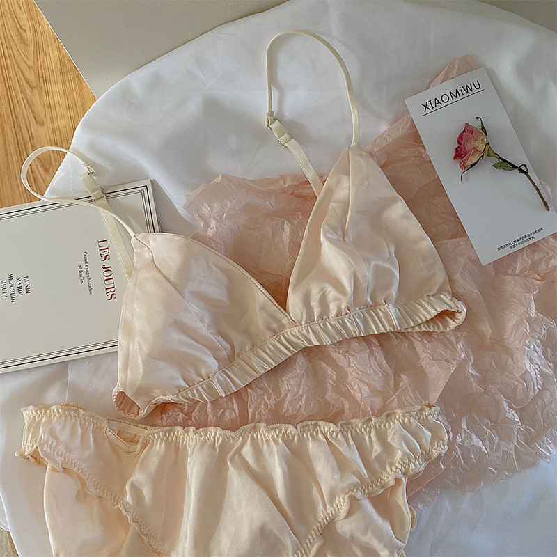 Wriufred Seksualus apyrankės moteriškas patogus liemenėlių rinkinys mergaitei šilkinis apatinis trikotažas trikampis kaušelis itin plonas apatinis trikotažas su kelnaitėmis