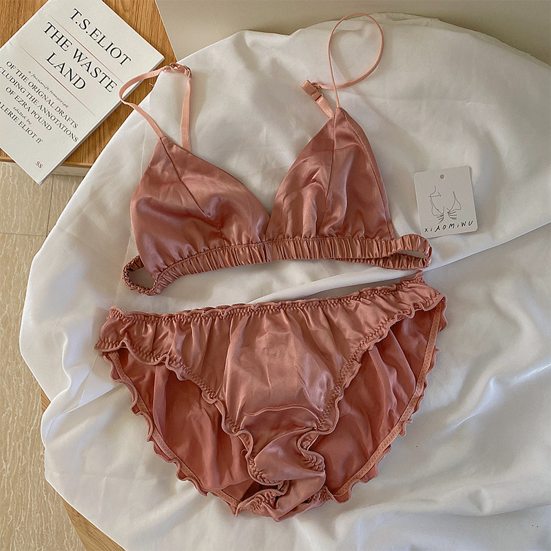 Wriufred Seksualus apyrankės moteriškas patogus liemenėlių rinkinys mergaitei šilkinis apatinis trikotažas trikampis kaušelis itin plonas apatinis trikotažas su kelnaitėmis