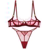 Seksikas pitsist üliõhuke aluspesu suures mõõdus läbipaistev rinnahoidja ja püksikute komplekt naiste stringid