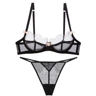 Seksikas pitsist üliõhuke aluspesu suures mõõdus läbipaistev rinnahoidja ja püksikute komplekt naiste stringid