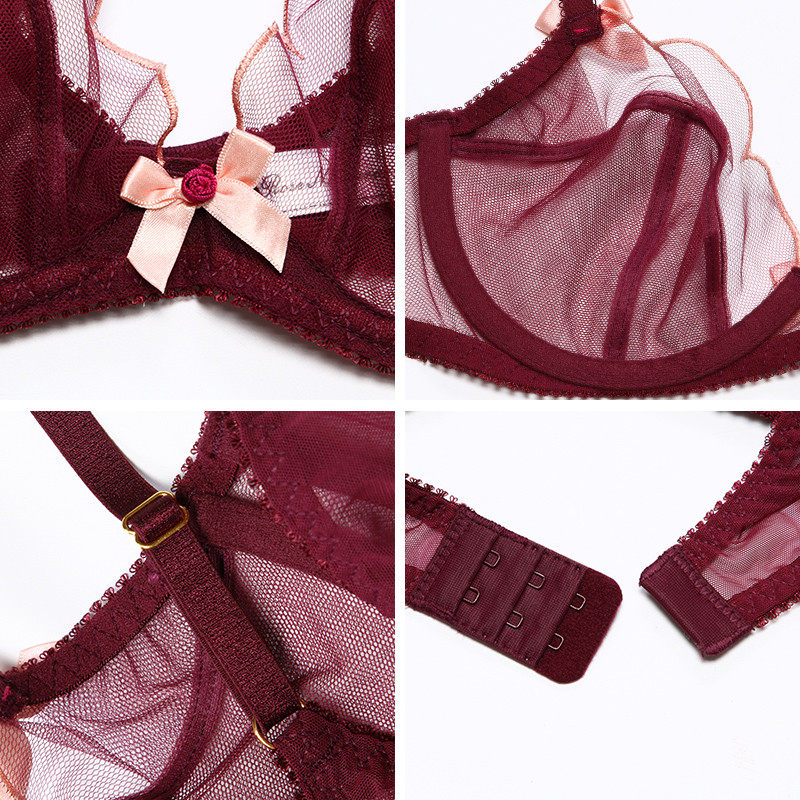 Permatomas liemenėlės žiedlapio formos seksualus apatinio trikotažo rinkinys, lankelis Dekoratyvinis apatinis trikotažas Moteriškas seksualus tinklinis liemenėlės rinkinys permatomas