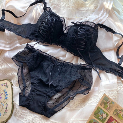 Push Up apatinio trikotažo liemenėlė ir kelnaičių rinkinys Liemenėlės Kelnaitės Apatiniai Suvarstyti Patogus kvėpuojantis kelnaičių rinkinys Lolita Girl Sweet Intimate